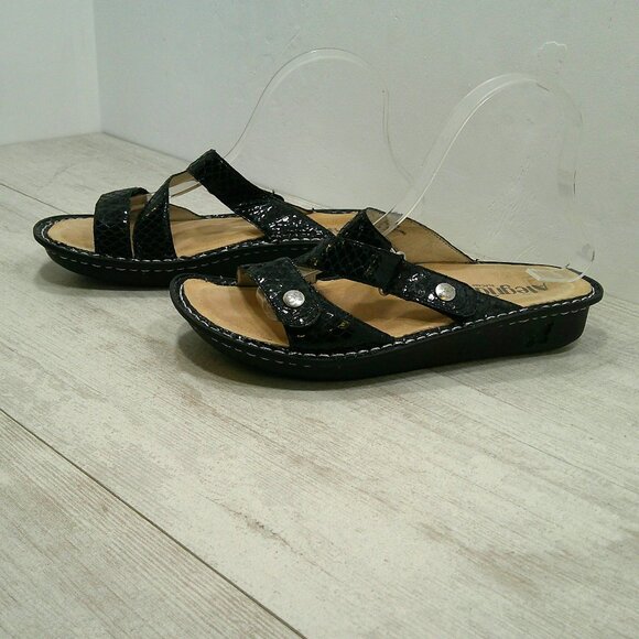 Alegria Shoes - Alegria Black Snakeskin Embossed Slip-on Mule Comfort Venice Sandals Size 38